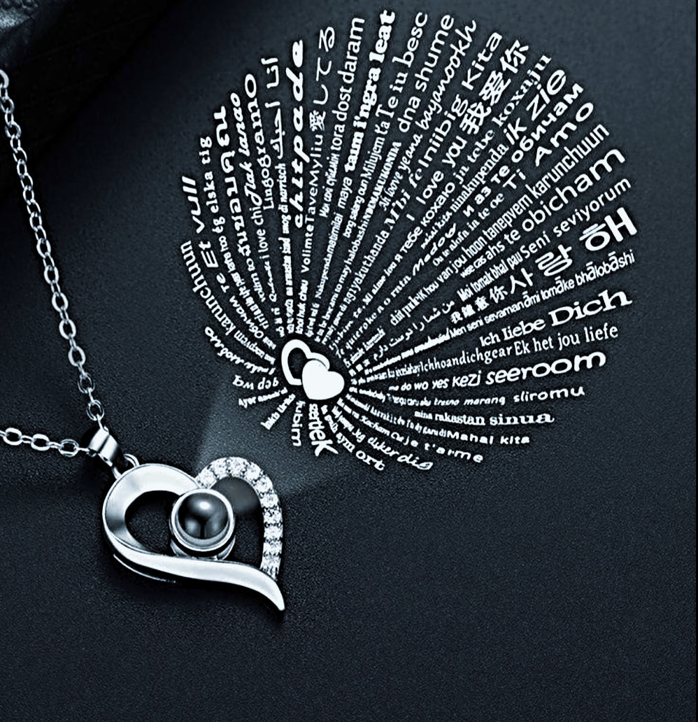 Icy Heart 100 Languages Necklace & Gift Set